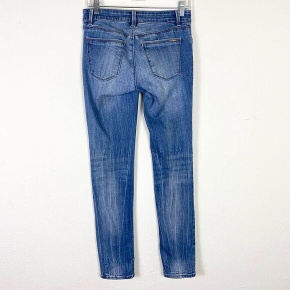 WHBM Light Wash Distressed Patched Low Rise Slim Leg Jeans Size 4 - Picture 2 of 9
